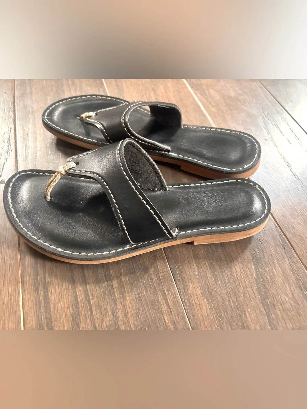 Kino Black Leather Thong Flip Flop Sandals- Made in Key West USA- Size 8